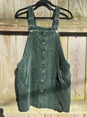 mi ami Francesca's Forest Green Corduroy Button Front Mini Overall Dress